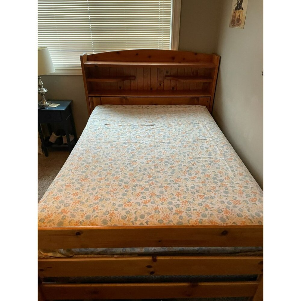 Vintage Full Size Sheet Set Used Blue Yellow Orange Floral 2 Piece